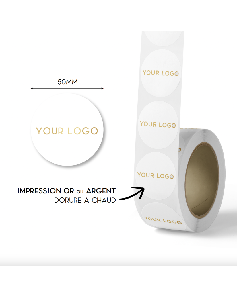 Sticker rond 5cm - Wit (Goud/Zilver logo)