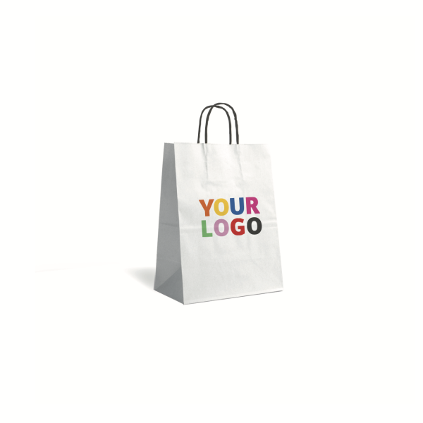 Sac kraft Blanc M – Avec Poignées Noires Et Logo Bien En Vue