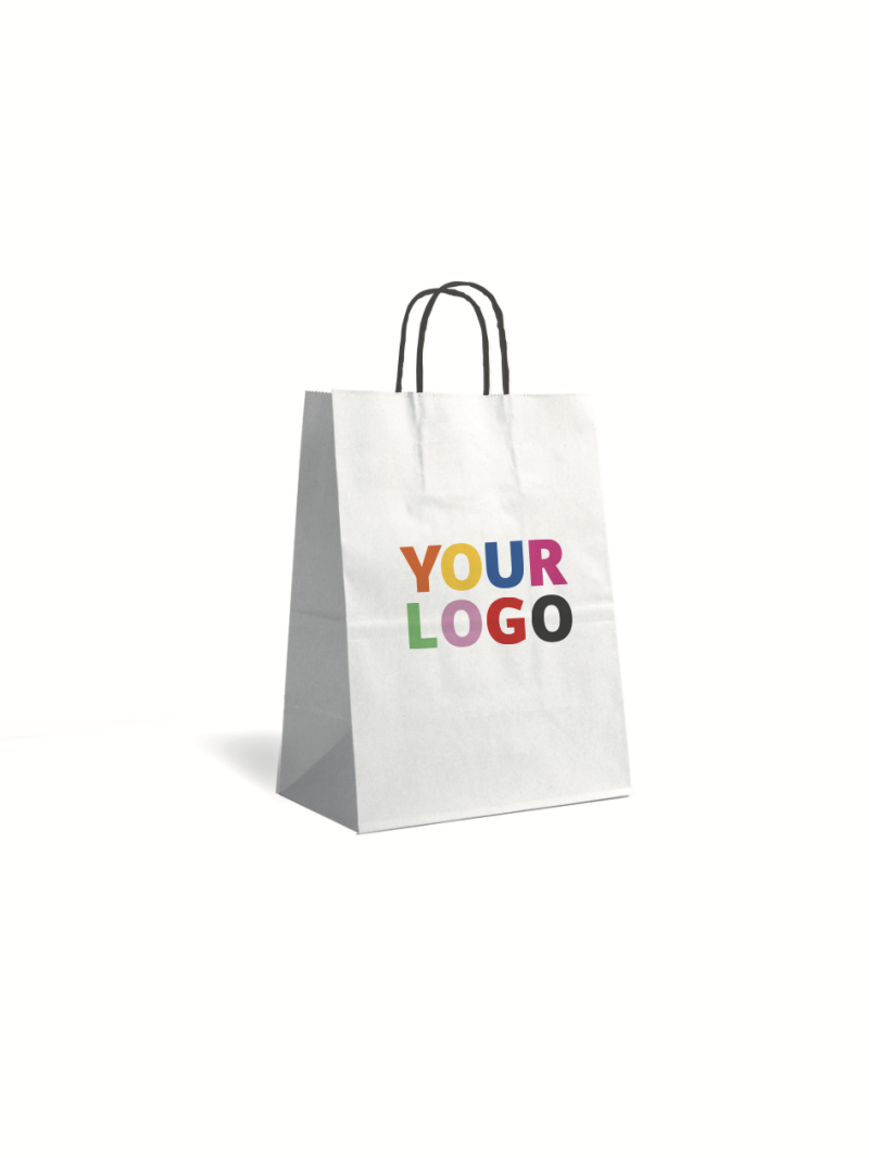 White Kraft Bag M – Black Handles & The Spotlight On Your Logo