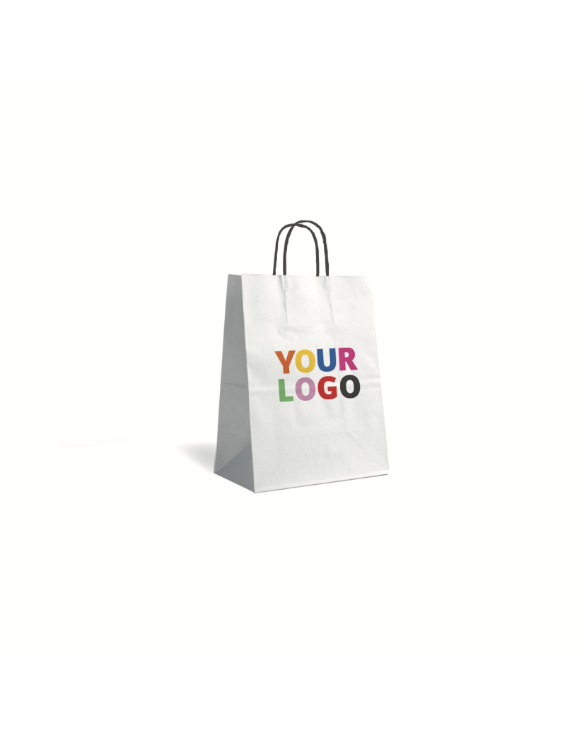 Sac kraft Blanc M – Avec Poignées Noires Et Logo Bien En Vue