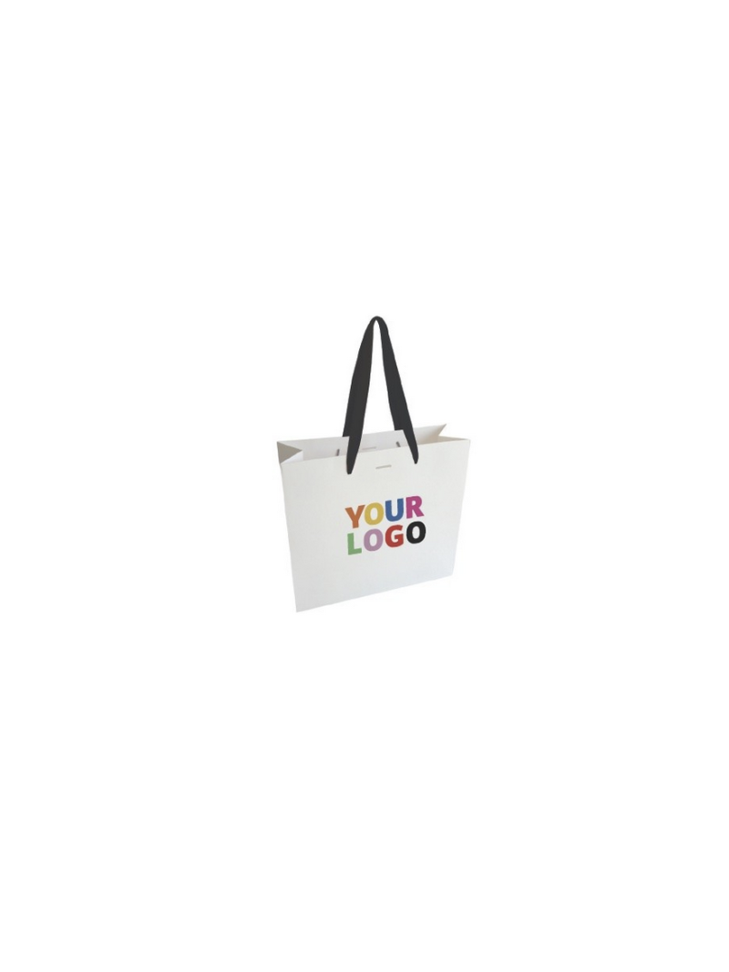 Luxe papieren tas - Handvat Zwart Lint - Wit XS