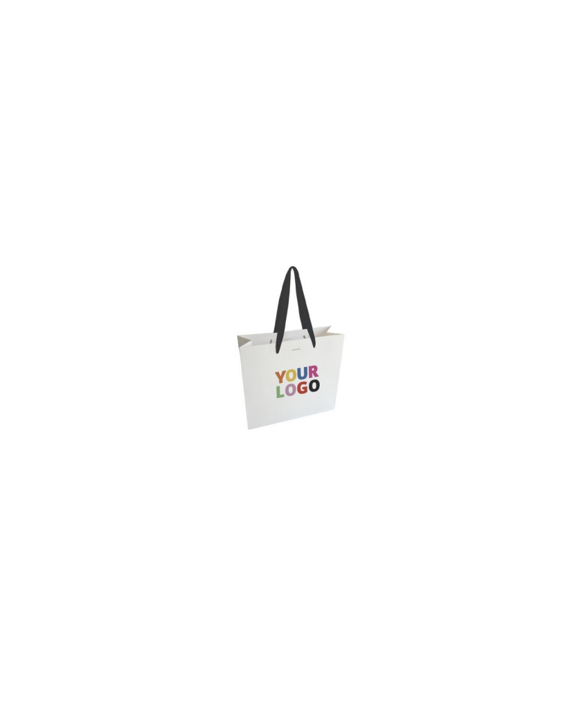 Luxe papieren tas - Handvat Zwart Lint - Wit XS