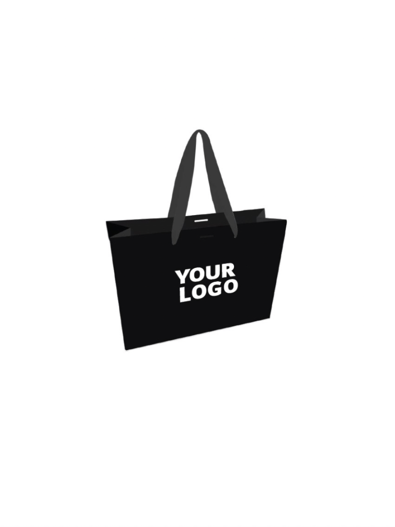Luxe zwarte papieren tas - Handvat Zwart Lint - S (25x10x20 cm)