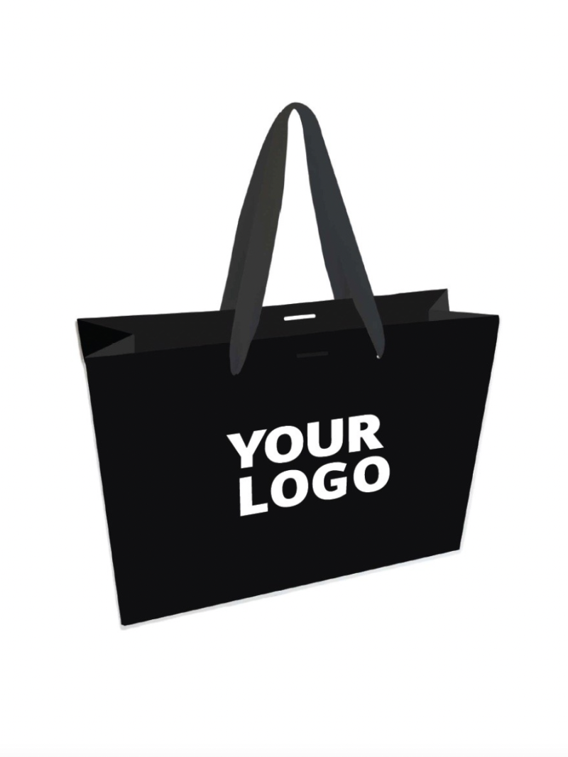 Luxe zwarte papieren tas - Handvat Zwart Lint - L (45x14x35 cm)