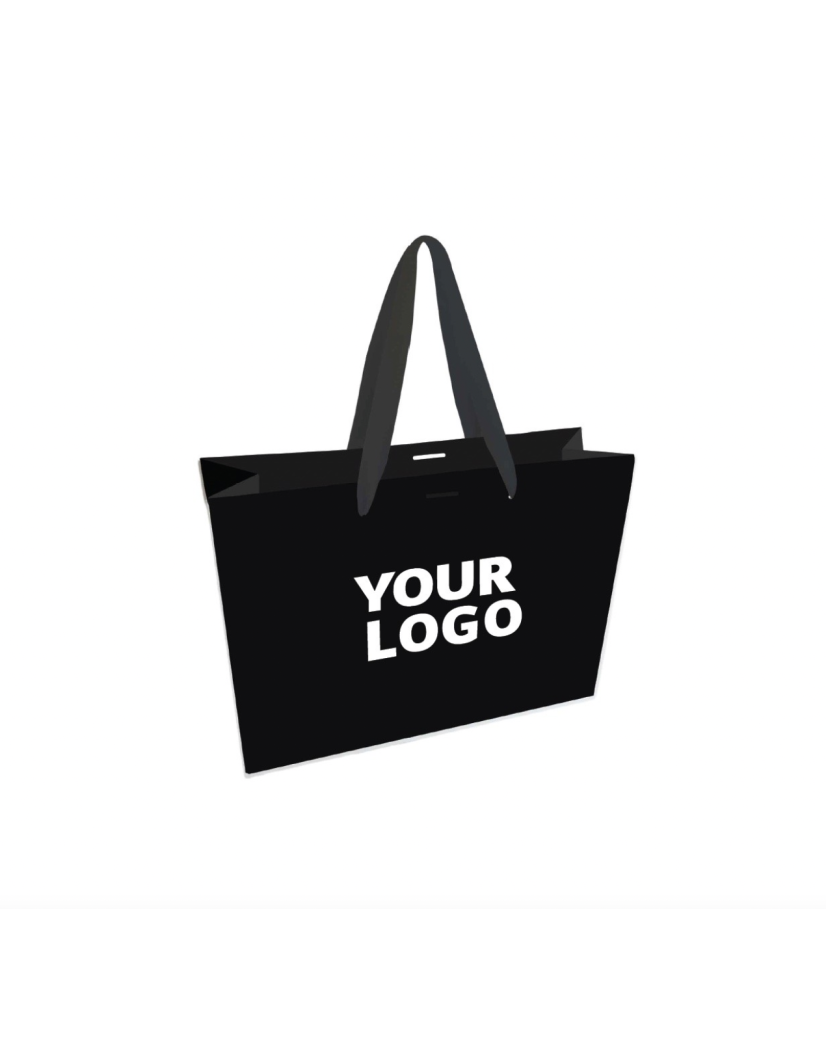 Luxe zwarte papieren tas - Handvat Zwart Lint - L (45x14x35 cm)