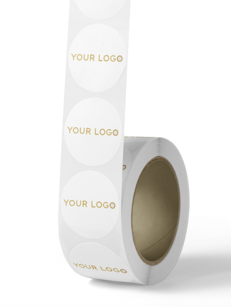 Sticker rond 5cm - Wit (Goud/Zilver logo)
