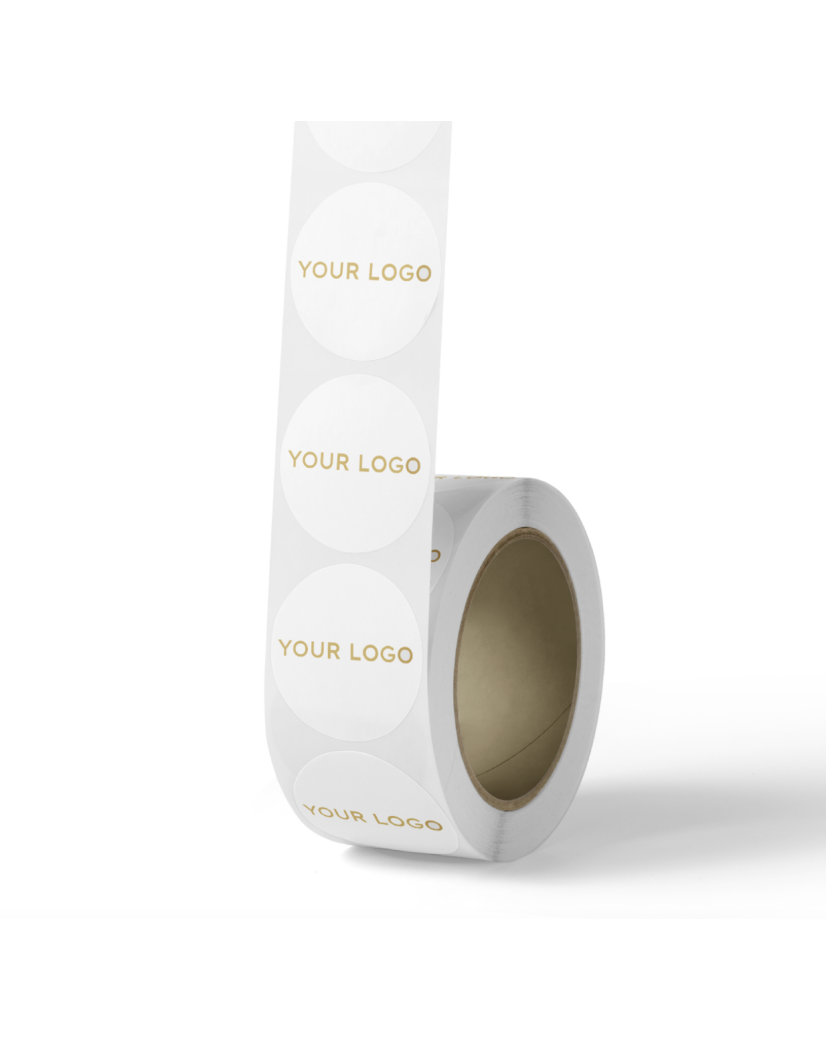 Sticker rond 5cm - Wit (Goud/Zilver logo)