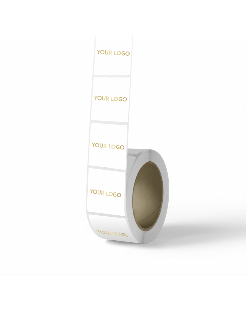 Sticker vierkant 3,8cm - Wit (logo zilver/goud)