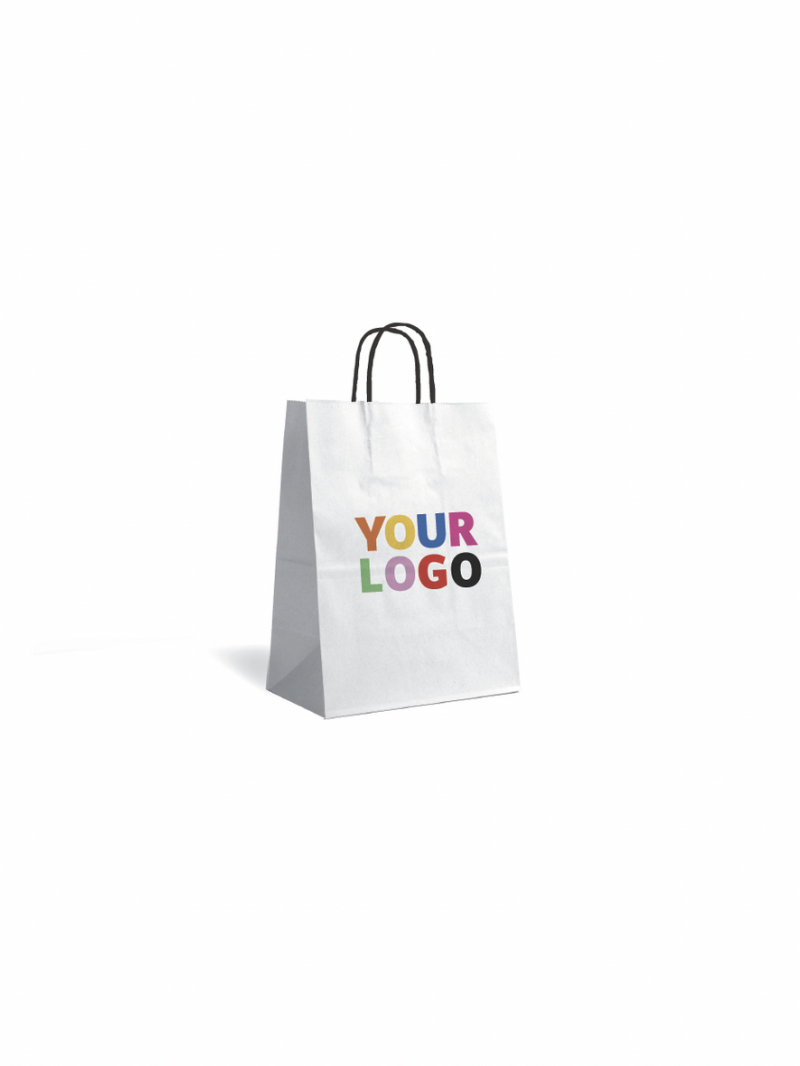 Black Twisted Handle Bags – White – S (18x8x22.5 cm)